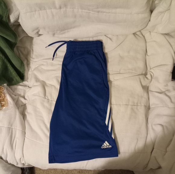 Adidas Kids Royal Blue Shorts with White Stripes - Picture 1 of 1